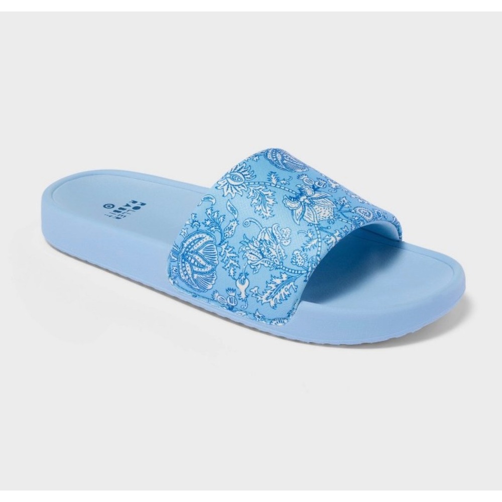 Roller Rabbit x Target Blue Paisley Floral Slide Sandals Womens Summer Shoes